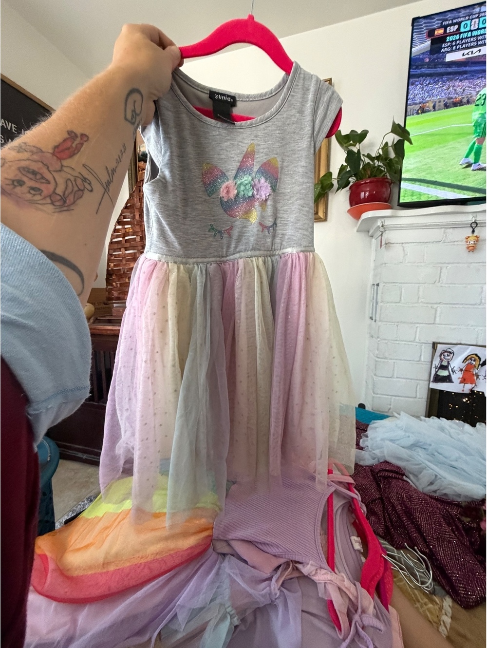 Zunie Girls' Unicorn Tulle Dress with Rainbow Skirt